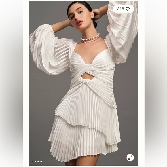 NWT Acler Anthropologie White Pleated Jeffcott Long Sleeve Fit & Flare Dress 2 - Picture 1 of 4